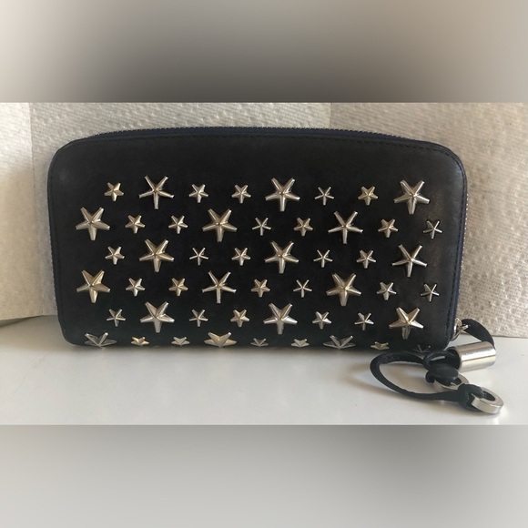 AUTHENTIC Jimmy Choo Nellie Navy Star Studded Wallet - Picture 1 of 6